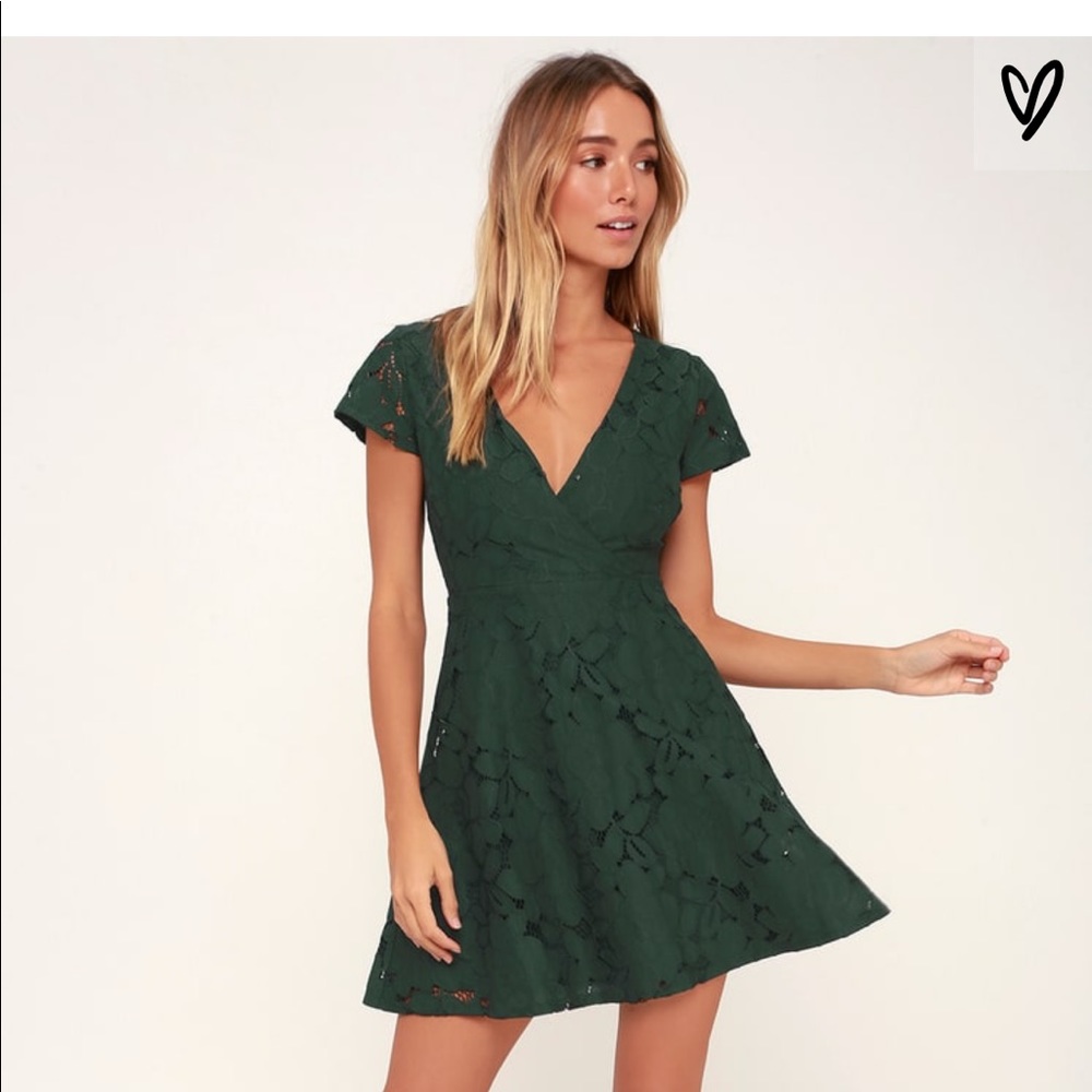 Lulu’s Tia Dark Green Skater Dress Extra Small